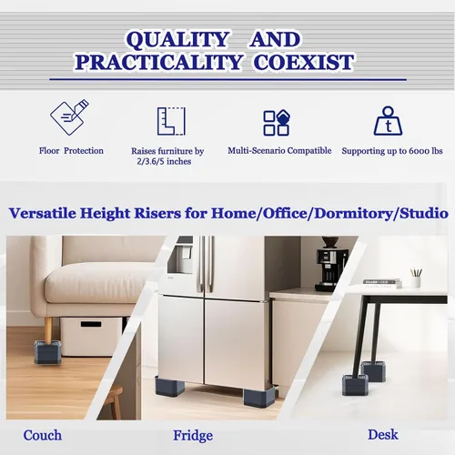 Vista 6 de Elevadores de cama de base ancha, elevadores apilables para muebles, 2, 3.6, 5 pulgadas, elevadores de sofá resistentes para silla, escritorio