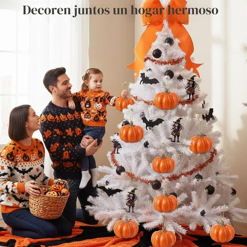 Vista 2 de Árbol de Navidad artificial preiluminado de 6 pies, color blanco 300 luces LED blancas, 726 puntas de PVC, soporte de metal, fácil montaje