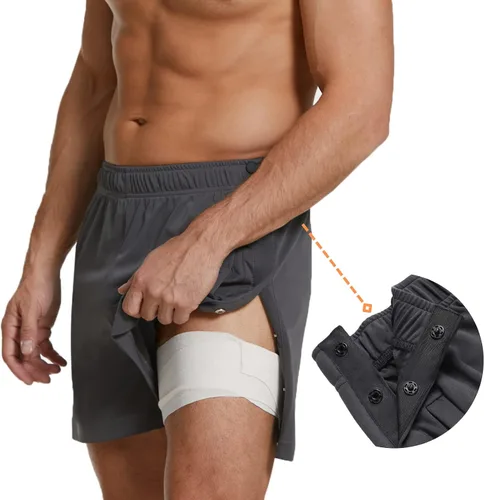 Vista 8 de Deyeek Pantalones cortos para hombre, pantalones cortos de recuperación de rodilla con bolsillos para hombre, adaptativos, posteriores a la cadera