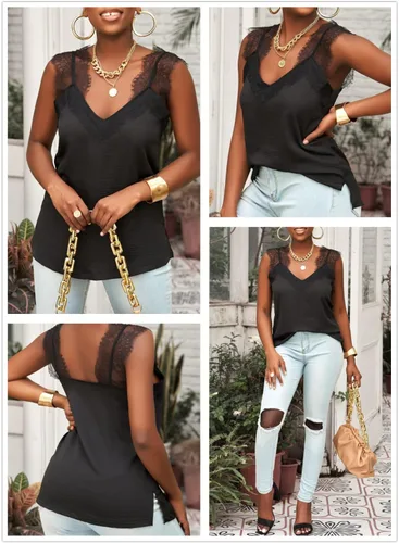 Vista 5 de Blencot - Blusa de tirantes para mujer, cuello en V, estilo casual, suelta, sin mangas