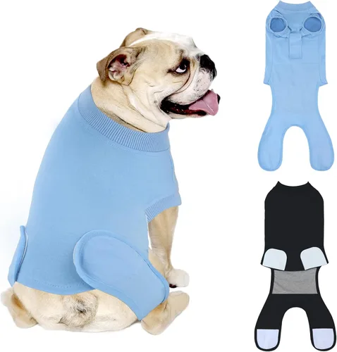 Vista 32 de Paquete de 2 unidades de algodón transpirable para perros de recuperación para después de esterilizar heridas abdominales, protectores profesionales