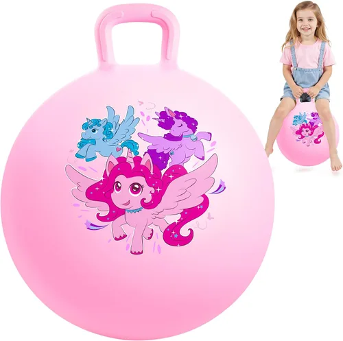 Vista 12 de Pelota saltarina Inpodak de 18 pulgadas con asas para niños, juguete de salto y rebote Hippity Hop para niños de 3 a 6 años, incluye bomba y caja