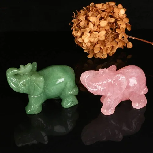 Vista 4 de Kingzhuo Figuras pequeñas de elefante de cristal, hermosas manualidades, estatuas de elefante talladas de jade natural, regalos para personas