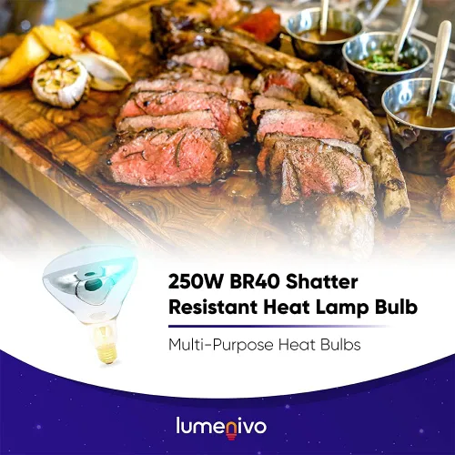 Vista 4 de lumenivo Bombilla de calor BR40 de 250 W, lámpara de calor transparente, lámpara de calor para baño, bombillas calentadoras de alimentos, bombilla