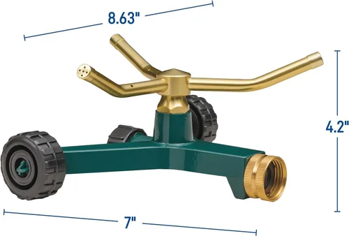 Vista 3 de Orbit 58257N - Paquete de 2 rociadores de metal de 3 brazos con base de rueda, rociador duradero de 3 brazos con práctica base de rueda