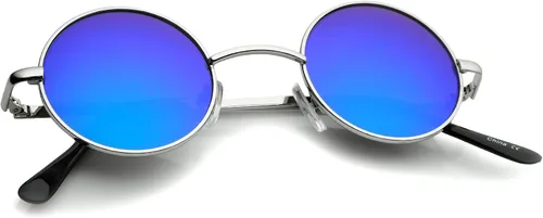 Vista 6 de zeroUV Small Retro Lennon Style Colored Mirror Lens Round Metal Sunglasses 41mm
