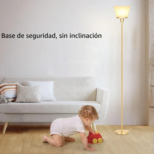 Vista 6 de Lámpara de pie para Dormitorio, Lámpara de pie dorada con pantalla de plástico blanco, Lámparas de pie modernas y altas, lámpara de pie brillante