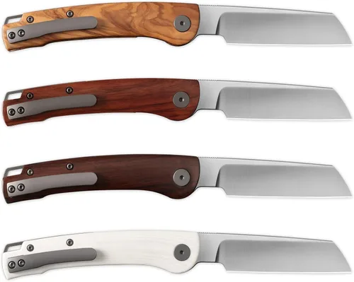 Vista 5 de Petrified fish PFE04 Scholar - Cuchillo plegable, hoja de satén de 3.7 pulgadas, 60.6 in, mango de madera Bubinga de 3.93 oz, cuchillo de bolsillo