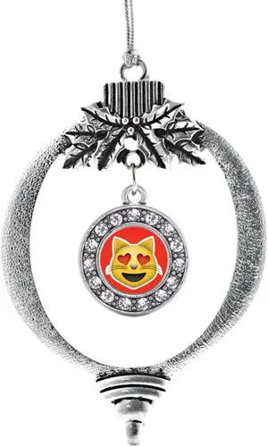 Vista 109 de Inspired Silver - Adorno con dije de cara de carlino - Adornos navideños de círculo de plata con joyas de circonita cúbica
