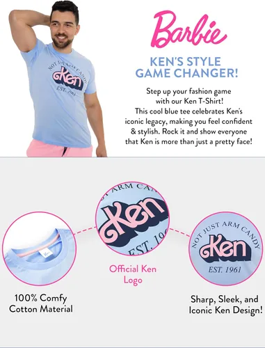 Vista 7 de Barbie Camiseta Hombre Camiseta Ken para Hombre Camisetas de Algodón Ken para Hombre Producto Oficial