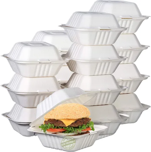 Vista 17 de Green Earth Concha compostable de 6 pulgadas, 100 unidades ecológicas Bagazo natural, cajas para llevar, tapa con bisagras, apta para microondas