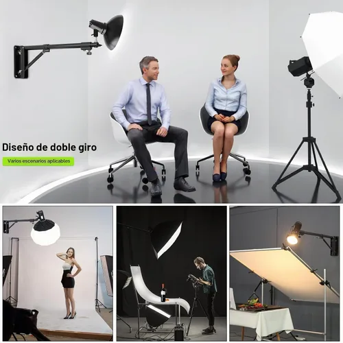 Vista 7 de Soporte de luz de anillo – Brazo triangular de montaje en pared, soporte de pared de 4.3 pies, soporte de tirpod de rotación flexible de 180°