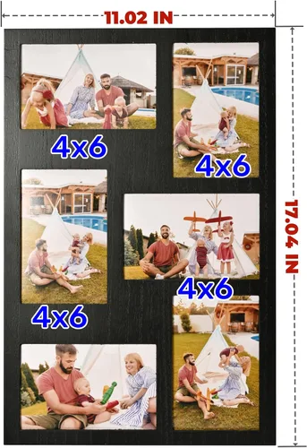 Vista 7 de Marco de fotos familiares de collage de 4 x 6 pulgadas, marco de fotos de collage de 6 aberturas para pared para soporte de mesa, juego de marcos