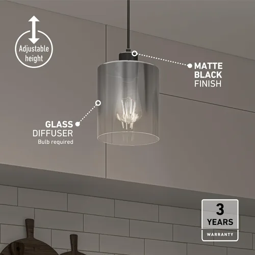 Vista 3 de artika Lámpara colgante Haze con degradado cromado ahumado y cristal transparente, ideal para cocina, comedor, baño, lámpara colgante individual