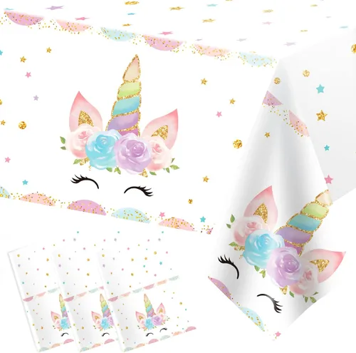 Vista 9 de DaiUni 1 mantel de cumpleaños de sirena para decoración de fiesta de cumpleaños, funda rectangular desechable de plástico para suministros de fiesta