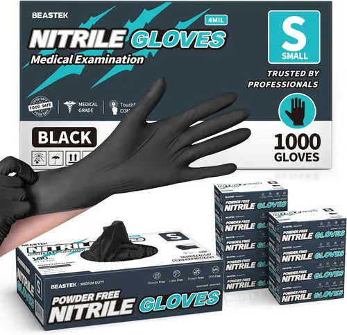 Vista 14 de Beastek Nitrile+™ 4 Mil Disposable Exam Gloves, Latex & Powder-Free Medical Food Safe Glove for Cooking Cleaning, Black 100Ct