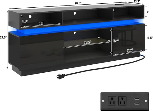 Vista 2 de chartustriable Soporte de TV LED para TV de 80 pulgadas, centro de entretenimiento alto moderno con tomas de corriente, soporte de TV de alto