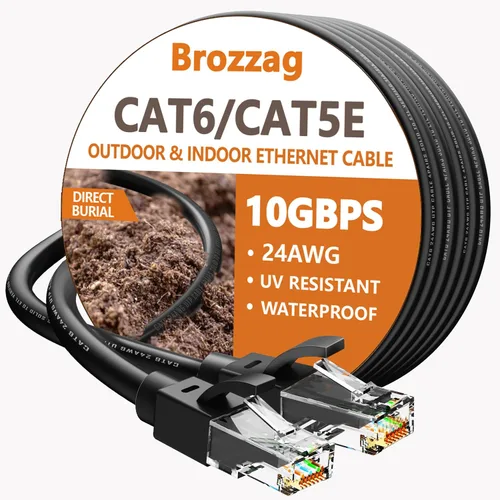 Vista 16 de Cable Ethernet de 10 pies para Cat6/Cat5E, 10 Gbps compatible con Cat8/Cat7, cable de red 24AWG para interiores y exteriores, entierro directo