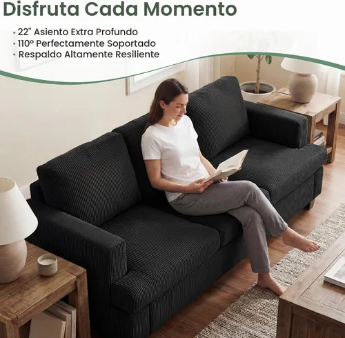 Vista 3 de YOUDENOVA Juego de 2 piezas de sofá cómodo, sofá biplaza * 2 con asientos profundos, sofá cama moderno para sala de estar, terciopelo negro