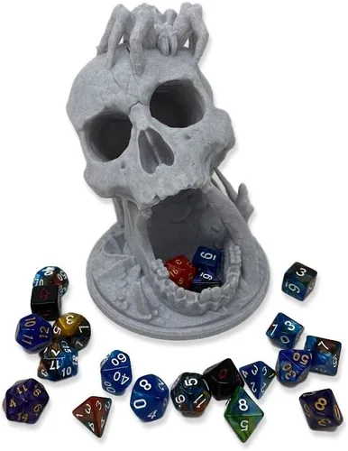 Vista 9 de MunnyGrubbers - Torre de dados de calavera de 6.5 pulgadas - (7 dados al azar D20 juego incluido) - Plástico sin olor a pintura - Juego de rol