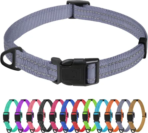 Vista 46 de TagME Collares de nailon reflectantes para perros, collar ajustable clásico para mascotas con hebilla de liberación rápida para cachorros, rosa Rosa