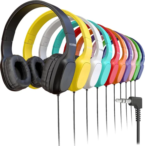 Vista 10 de Paquete de 5 auriculares de cuero con cable sobre la oreja con conector de 3.5mm, carcasa metálica ovalada, negro