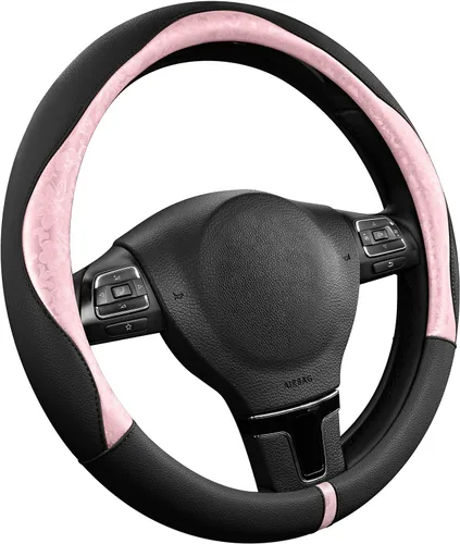 Vista 20 de PIC AUTO Funda para volante, diseño de retazos de cuero negro estampado y azul, ajuste universal de 14.5 a 15.5 pulgadas, antideslizante, sin olor