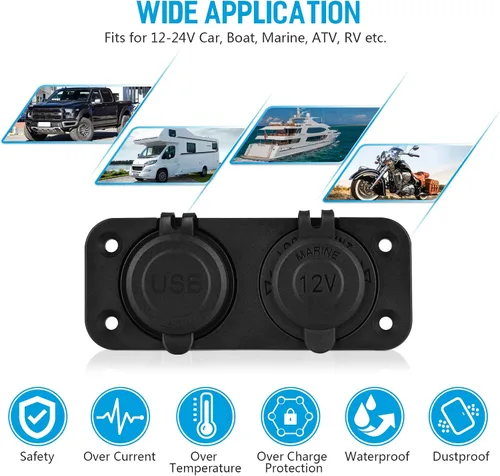 Vista 7 de [Actualizado] Divisor de toma de corriente para encendedor de cigarrillos, carga rápida 3.0 cargador USB con LED, toma de corriente USB de 12 V
