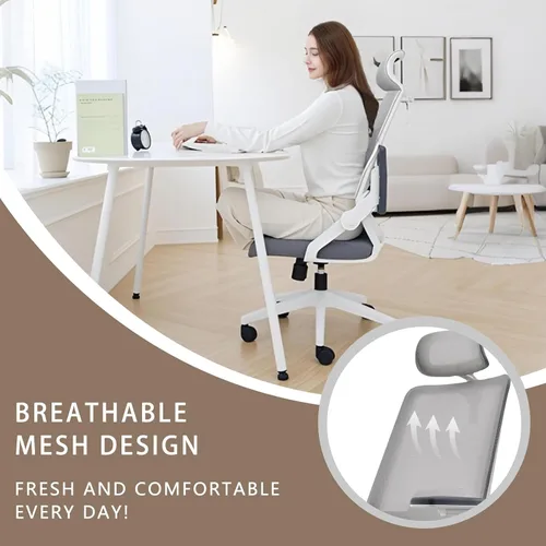Vista 7 de Silla ergonómica para computadora de oficina para comodidad durante todo el día, soporte lumbar dinámico y reposacabezas ajustable, silla