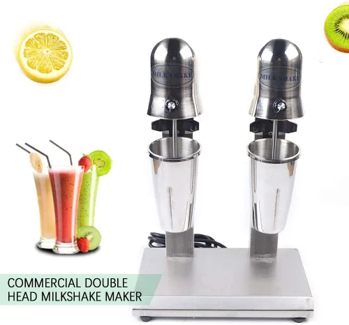 Vista 7 de Batidora de leche, batido de proteínas de acero inoxidable comercial de 110 V, mezclador de bebidas de doble cabezal para el hogar, tienda (560 W)