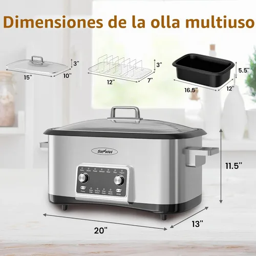 Vista 5 de Sunvivi Olla de cocción lenta programable de 8 cuartos de galón, calentador de alimentos multicocción 12 en 1 con temporizador digital, control