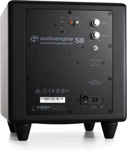 Vista 2 de Audioengine S8 Bocina para sonidos graves, de 8 pulgadas, con conexión a corriente eléctrica, color blanco. Negro