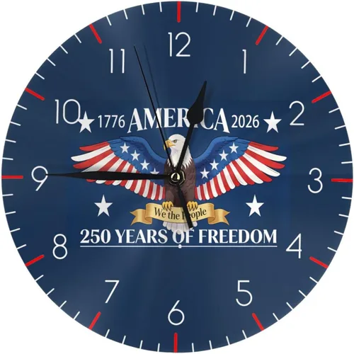 Vista 20 de Reloj de pared redondo 1776-2026, conmemorativo, silencioso, sin tictac, funciona con pilas, reloj de escritorio silencioso de cuarzo águila