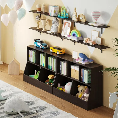 Vista 7 de DINZI LVJ Organizador de almacenamiento para juguetes, estantería para niños, gabinete de almacenamiento de juguetes de madera, estantería