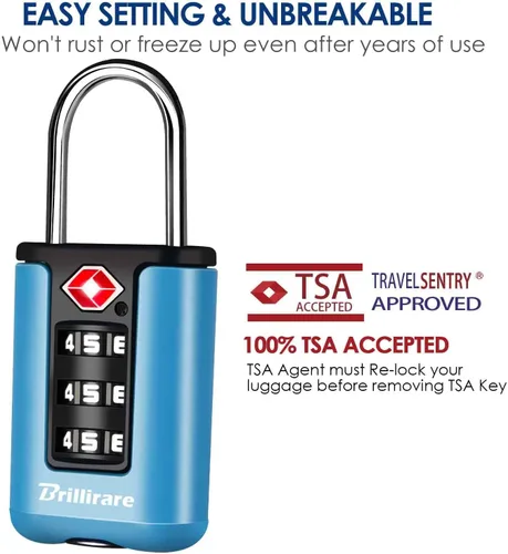 Vista 3 de Paquete de 2 cerraduras de equipaje aprobadas por la TSA, candado de viaje combinado, cerradura impermeable de 3 dígitos, cerradura reiniciable sin
