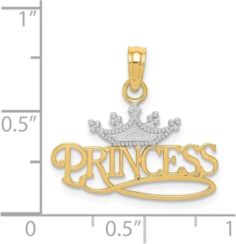 Vista 2 de Dije de princesa pulida de dos tonos de oro amarillo y blanco de 14 quilates con corona, Oro blanco