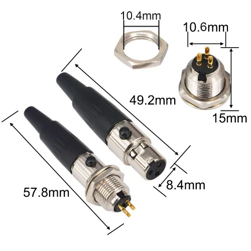 Vista 4 de Onelinkmore DIY 3 Pin Mini XLR Conector TA3F Audio Micrófonos Adaptadores Con Enchufe Chasis Montaje Jack Cable Terminales Reemplazo F-Plug Socket
