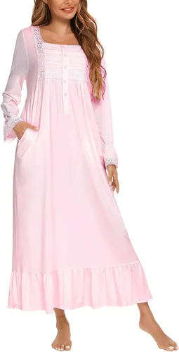 Vista 3 de Camisones victorianos de manga larga con bordados con botones para mujer, con volantes, lindo vestido de dormir, pijama, tallas S-XXL