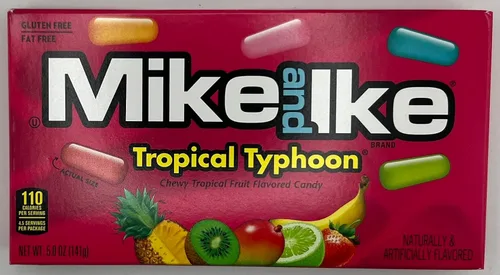 Vista 3 de Paquete variado de 7 caramelos Mike and Ike - Incluye 5 cajas de teatro y 2 mini cajas- Mike e Ike Sour Mega Mix, Original, Tropical Typhoon, Berry