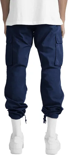 Vista 4 de THWEI Pantalones cargo para hombre, pantalones deportivos casuales de algodón, holgados, rectos