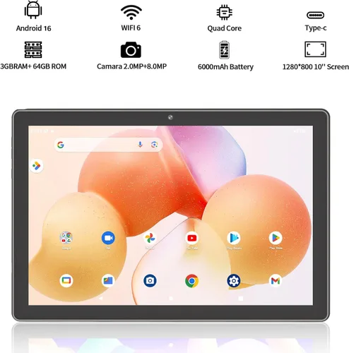 Vista 2 de PRITOM Tablet 2026 de 10 pulgadas con funda, WiFi 6 de 5 GHz, 64 GB, HD IPS Negro
