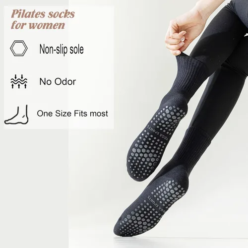Vista 2 de YFUNNLE Calcetines antideslizantes para yoga y pilates para mujer (3 pares), calcetines antideslizantes para yoga, hospital, pilates, barre Home