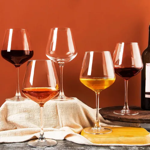 Vista 5 de Juego de 6 copas de vino tinto de 19.5 onzas color burdeos para degustación de vinos, aniversario, boda, transparente