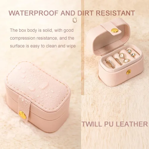 Vista 5 de Mini caja de almacenamiento de anillos, organizador de joyas, pequeña caja de joyería portátil, práctico regalo de viaje para mujeres, rosa