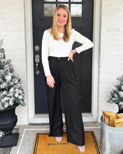 Vista 6 de GRAPENT Pantalones de pierna ancha para mujer, para trabajo, negocios, casual, de cintura alta, pantalones de vestir fluidos para la oficina