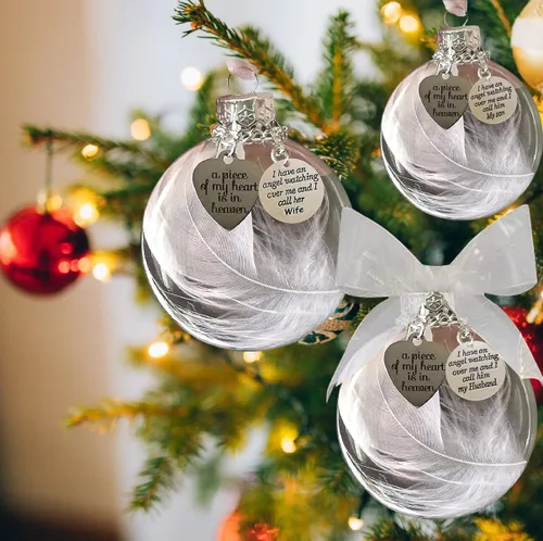 Vista 4 de Adornos conmemorativos para papá, bola de plumas transparente de Navidad - Una parte de mi corazón está en el cielo, regalo de condolencias por