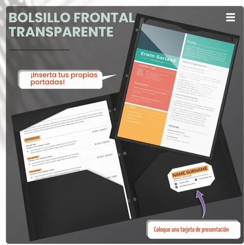 Vista 3 de Henoyso - Paquete de 24 carpetas de plástico con bolsillos frontales transparentes, carpetas de archivo resistentes para la vuelta a clases con 2
