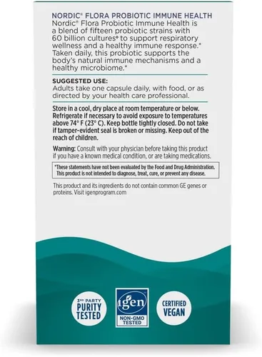 Vista 6 de Nordic Naturals Nordic Flora Probiotic Immune Health, 30 cápsulas, 15 cepas probióticas para apoyo a la salud inmunológica y digestiva, vegano, 30