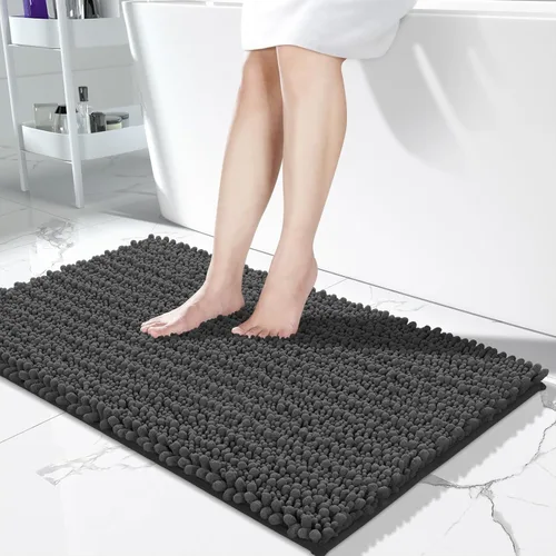 Vista 150 de Yimobra Alfombras de Baño Antideslizantes Lavables - Alfombra de Baño de Chenilla Ultra Suave Absorbente, Alfombra Peluda de Secado Rápido para Negro