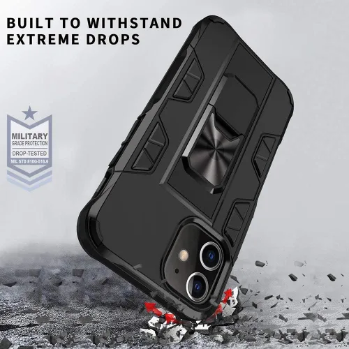 Vista 5 de Funda de grado militar para iPhone 12 y 12 Pro con protector de pantalla de vidrio templado a prueba de golpes con soporte